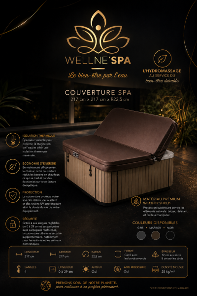 Couverture Isotherme pour Spa Carré — 217 x 217 cm (Rayon 22,5 cm) — Wellne'Spa